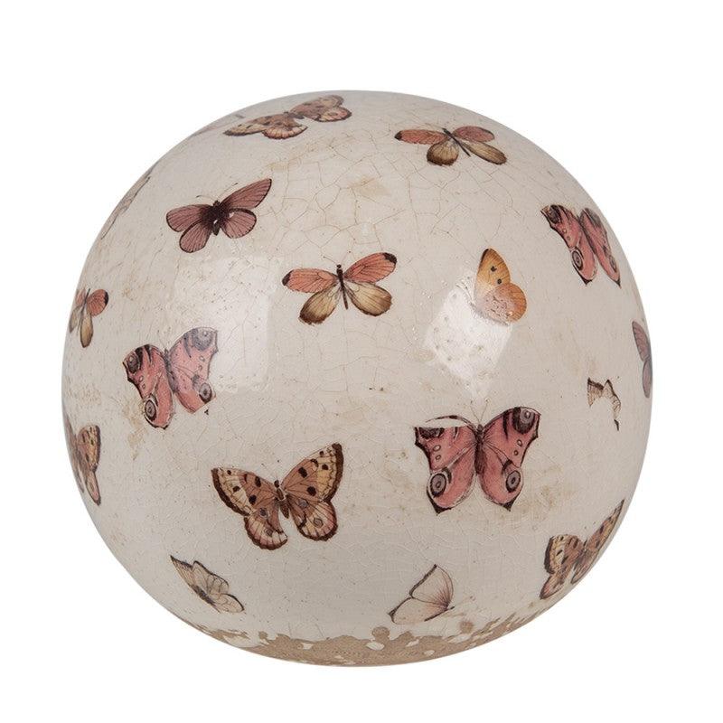 Clayre & Eef - Fermacarte Sfera in ceramica beige con Farfalle, 12 cm - MARIKA DE PAOLA - HOME DECOR