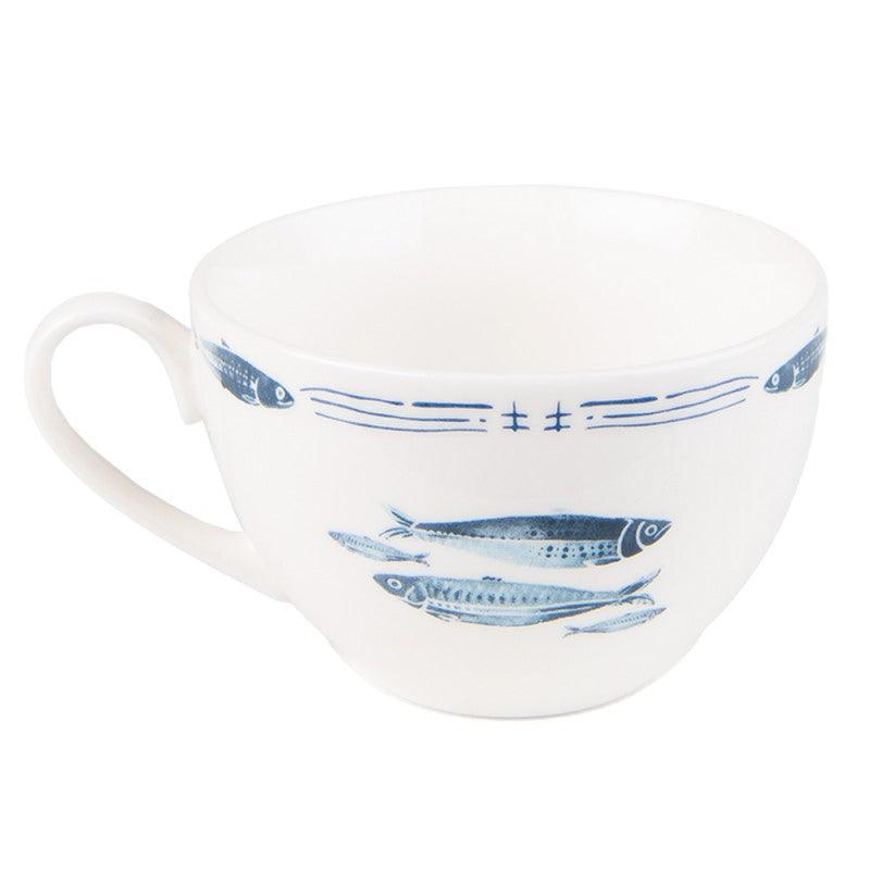 Clayre & Eef Set Tazza e piattino da the in porcellana bianca con Pesci Blu, 250 ml - MARIKA DE PAOLA - HOME DECOR