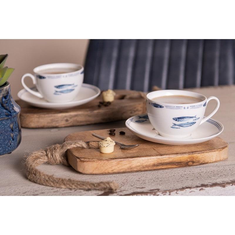 Clayre & Eef Set Tazza e piattino da the in porcellana bianca con Pesci Blu, 250 ml - MARIKA DE PAOLA - HOME DECOR