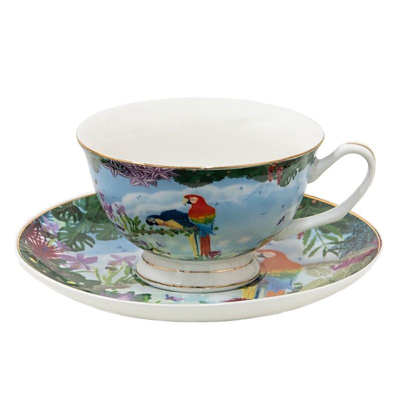 Clayre & Eef Set Tazza e piattino da the in porcellana con Pappagalli, 200 ml - MARIKA DE PAOLA - HOME DECOR