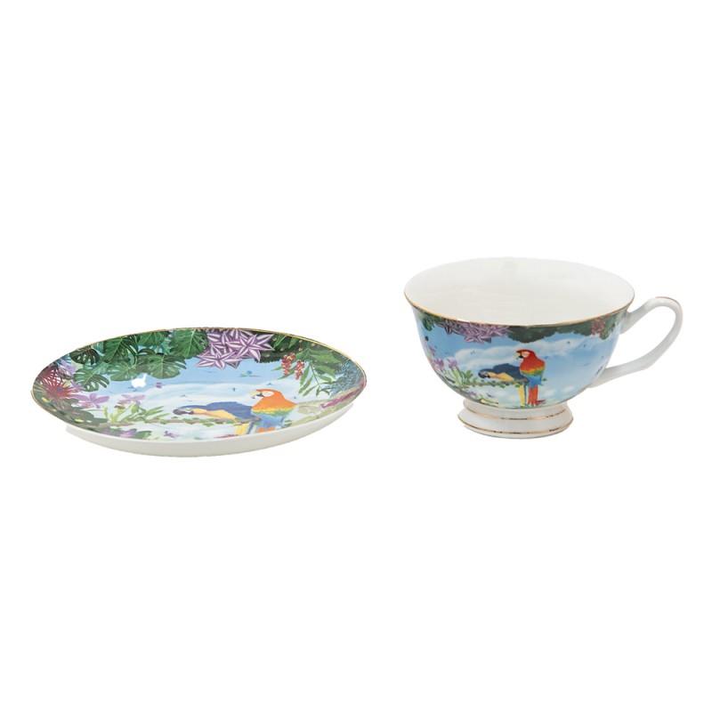 Clayre & Eef Set Tazza e piattino da the in porcellana con Pappagalli, 200 ml - MARIKA DE PAOLA - HOME DECOR