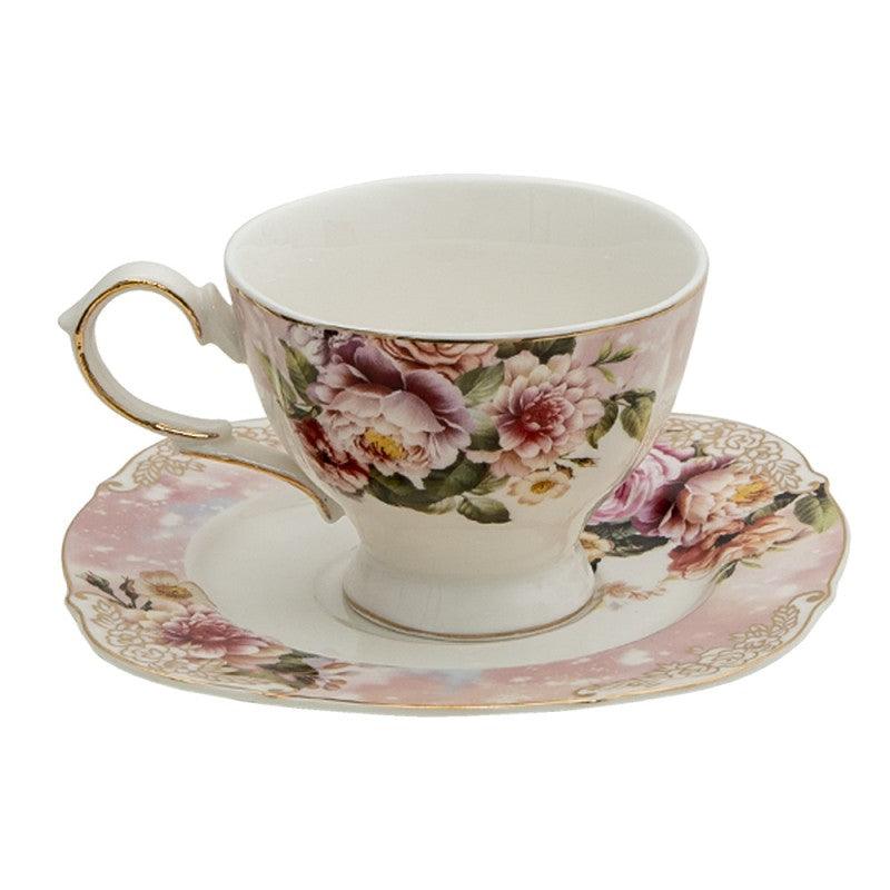 Clayre & Eef Set Tazza e piattino da the in porcellana con Rose, 200 ml - MARIKA DE PAOLA - HOME DECOR