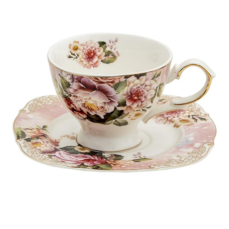 Clayre & Eef Set Tazza e piattino da the in porcellana con Rose, 200 ml - MARIKA DE PAOLA - HOME DECOR