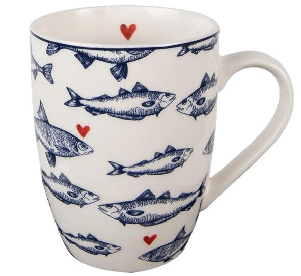 Clayre & Eef Tazza / Mug in porcellana bianca con Pesci Blu, 350 ml - MARIKA DE PAOLA - HOME DECOR