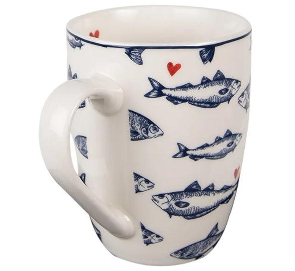 Clayre & Eef Tazza / Mug in porcellana bianca con Pesci Blu, 350 ml - MARIKA DE PAOLA - HOME DECOR