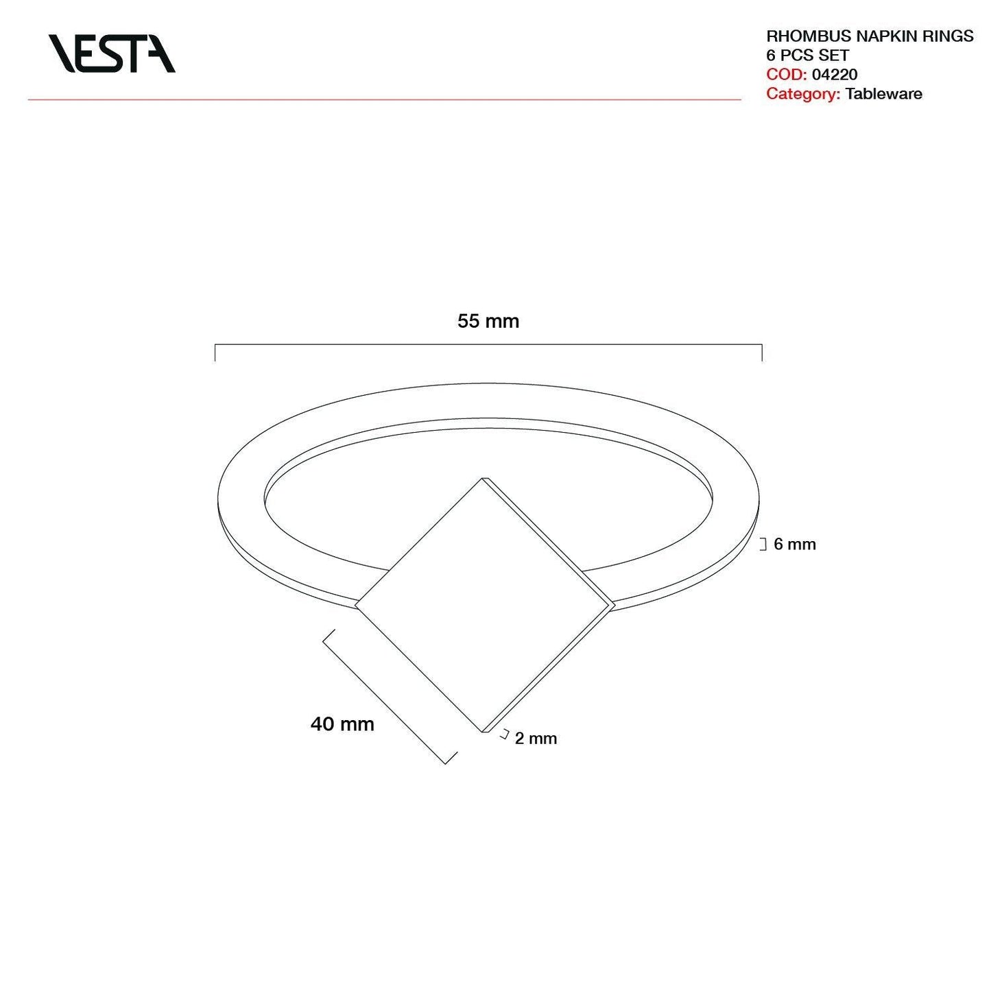 Set da 6 allaccia tovaglioli linea Rombo Decor - Collezione Vesta - MARIKA DE PAOLA - HOME DECOR