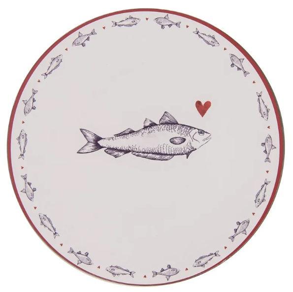 Sottopiatto in melammina con stampa Pesce e Cuori, 33 cm - MARIKA DE PAOLA - HOME DECOR