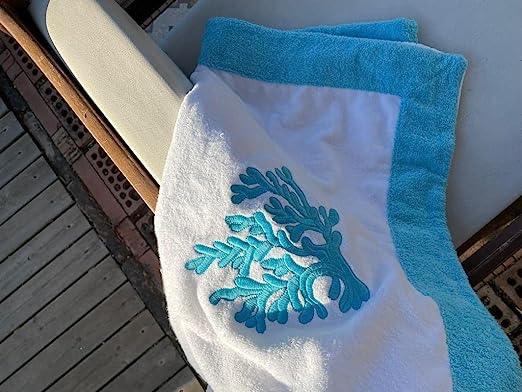 Telo Mare collezione Lusso by Marika De Paola, cotone, made in Italy, modello: Corallo (Azzurro / Bianco) - MARIKA DE PAOLA - HOME DECOR