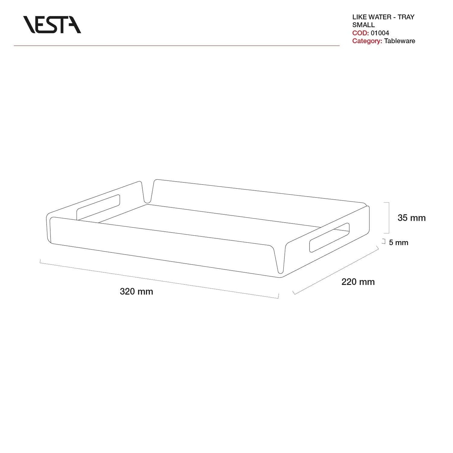 Vassoio piccolo linea Lake Water in cristallo acrilico - collezione Vesta (32 cm x 22 cm) - MARIKA DE PAOLA - HOME DECOR